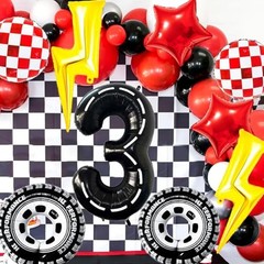 30″ Tire Balloons with Lightning Bolt Foil Style3 Race Car Party Decorations