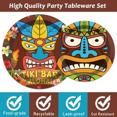 Effortless 96-Piece Tiki Tableware Set – Perfect for Birthday and Luau Parties