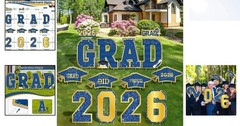 Extra-Large 14 PCS Class of 2026 Graduation Signs with Sturdy Stakes – Blue Gold