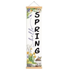 Hello Spring Porch Banner, Rustic Floral Birdcage Door Banner, Hanging Decora…
