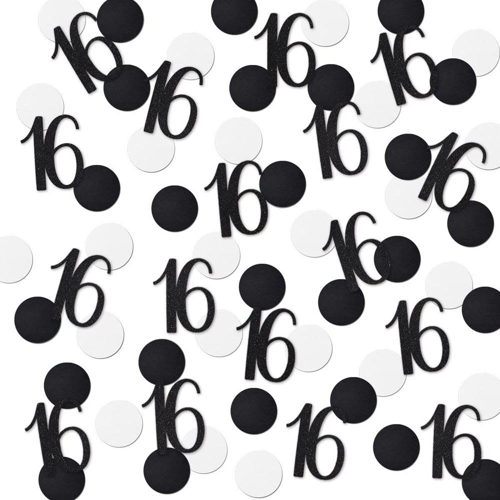 200 PCS Black Glitter 16th Birthday Number Confetti Table Party Decoration