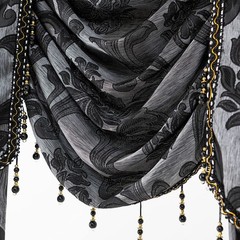NAPEARL Halloween Black Waterfall Valance for Windows Luxury Gothic Valance C…