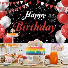 Happy Birthday Banner – Decorations for Men Women Party 71 x 45 inches, red