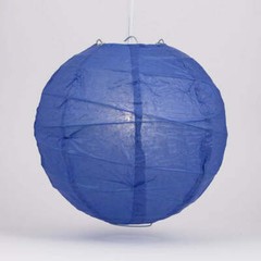 12″ Dark Blue Round Paper Lantern, Crisscross Ribbing, Hanging Decoration