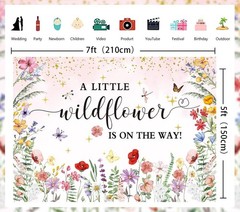 Charming Pink Watercolor Wildflower Backdrop – Perfect for Baby Showers (7x5ft)