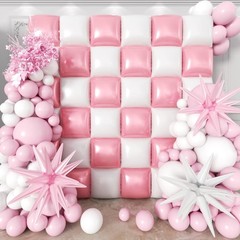 36pcs Pink and White Square Foil Balloons Wall Backdrop with 147pcs Balloon G…