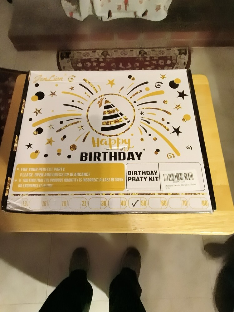 JenLion Unisex 50th Birthday Decor Black and Gold Birthday Party Kit 12 People