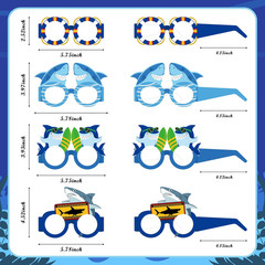 64Pcs Shark Paper Glasses Party Decorations for Adults Bulk, under the Sea Ocean