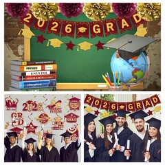 Graduation Decorations 2026, 2026 Grad Banner and Congrats Grad Hanging Swirls..