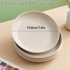 MaoMaoCha Wheat Straw Plates, Unbreakable Dinner 8x8x1.1 inches, 4 Beige