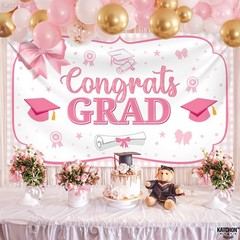 Pink Bow Congrats Grad Banner – 72×44 Inch | Pink graduation banner Class Of 202