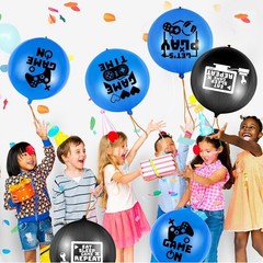 32 Pcs Video Game Punch Balloons Pixelated Punch Ball Balloons (Blue, Black)