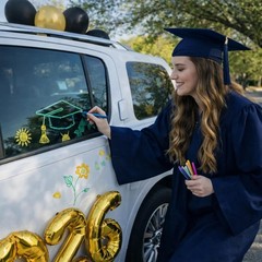 37 Pcs Graduation Car Decoration Kit – Inflatable Cap, Gold Foil Balloons, Marke