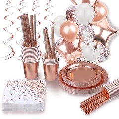 Rose Gold Party Decorations Set for 16 Guests – Eco-Friendly Supplies