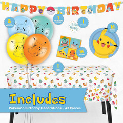 Pokemon Birthday Decorations Party Supplies for 16 – Officially Licensed Balloon