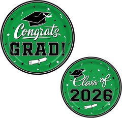 2026 Disposable Graduation Party Plates and Napkins – Green, Black, White