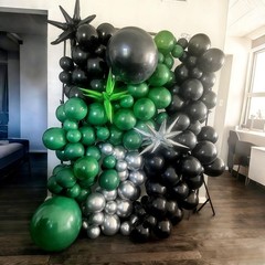 Black and Green Silver Balloon Arch Kit with Explosion Star Balloons, 105pcs …