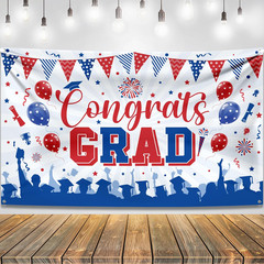 , Red and Blue Congratulations Banner, XtraLarge, 72×44 Inch, Graduation Backdro