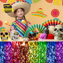 Cinco De Mayo Decorations 2 Packs Fiesta Party Wavy Metallic Tinsel Foil Fringe