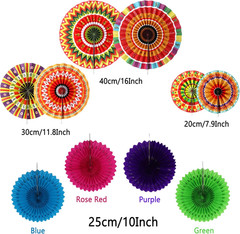 Mexican Party Decorations, 21 Pcs Multi-Color Paper Fans, Pom Poms Flowers for M