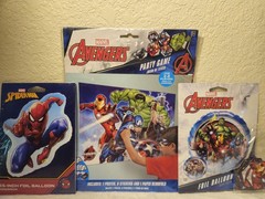 Marvel Avengers & Spider-Man Birthday Party Game, Foil Balloons, & Avenger Pogs