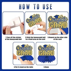 12Pcs Blue and Gold Graduation Decorations 2026 Honeycomb Centerpieces