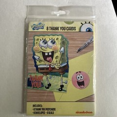 Sponge Bob square pants new party 8 thank you cards ship fast Fun Festive Sealed