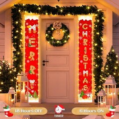 Merry Christmas Decorations Banners Outdoor Red Hanging Cookie Pattern Banne…