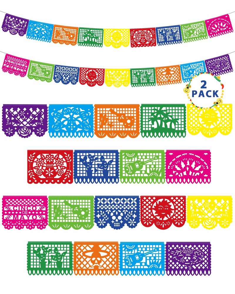 36 FT Cinco De Mayo Decorations, 2 Pack Mexican Party Banner, Plastic Fiesta Ban