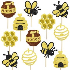 Honey Bee Party Centerpiece Sticks Glitter Bee Birthday Decorations 12PCS Hap…