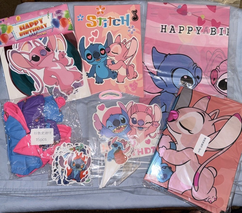 Lilo & Stitch Pink Birthday Party Decorations Banner Tablecloth Balloons, 15pcs
