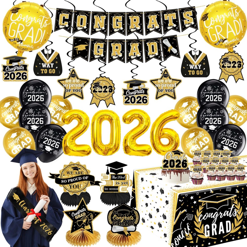 Black and Gold Graduation Decorations 2026 Class of 2026