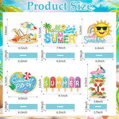 Hello Summer Decoration Ice Cream Sunshine Palm Tree Wooden Signs Indoor 6 Pcs