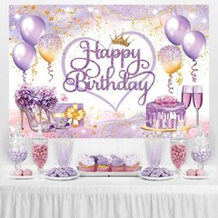 Purple Gold Happy Birthday Backdrop Banner Pink and Purple Happy Birthday Sign..