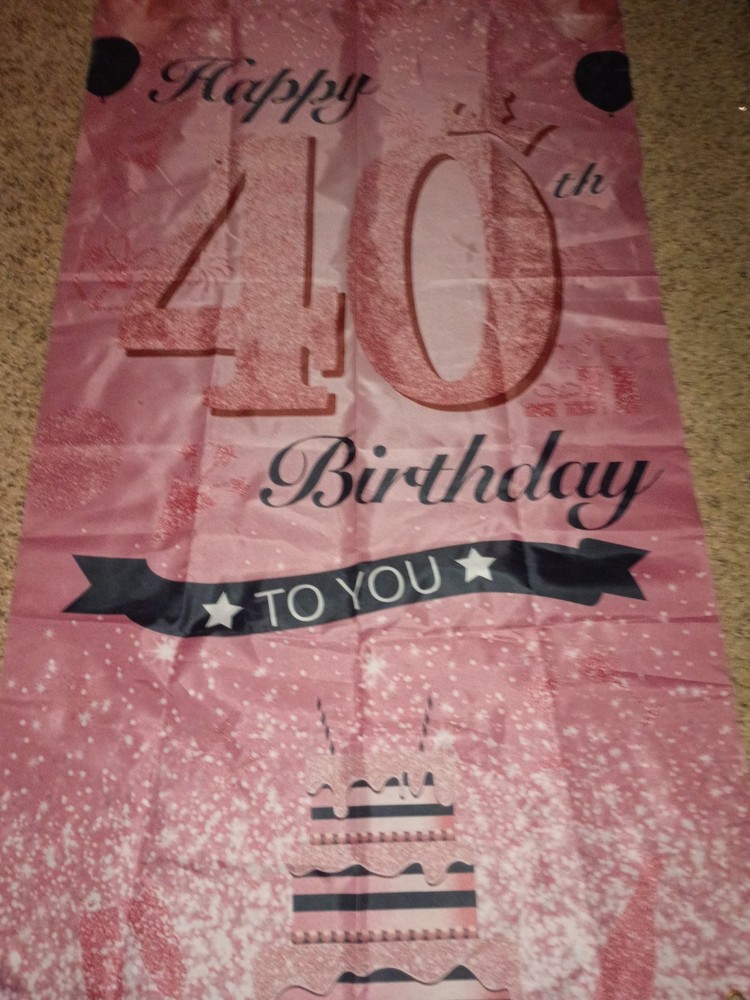 Happy 40th Birthday Banner Flag 4 Ring Grommet Party Decoration Pink 68 In Long