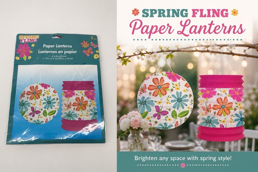 Spring Fling Paper Lanterns 2 Pc Floral Butterfly Hanging Party Decor New Sealed
