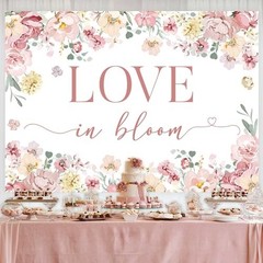 Love in Bloom Bridal Shower Decorations Backdrop, Pink Floral Wedding 7x5ft