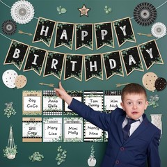 Classroom Birthday Decorations, 48 Pcs Greenery Cutouts, Nature Poster, Black