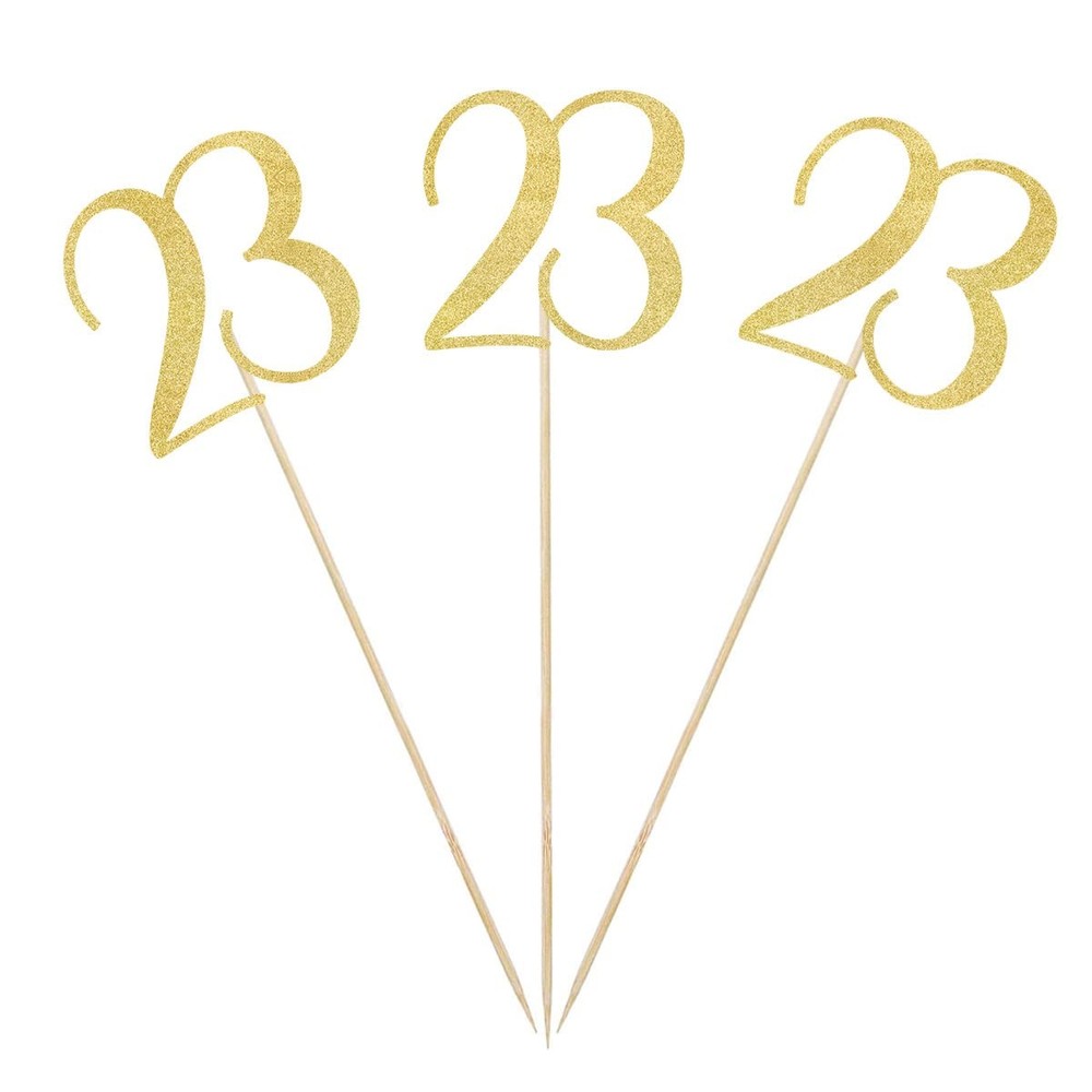 Gold Glitter 23rd Birthday Centerpiece Sticks 12 Pack Number 23 Decor