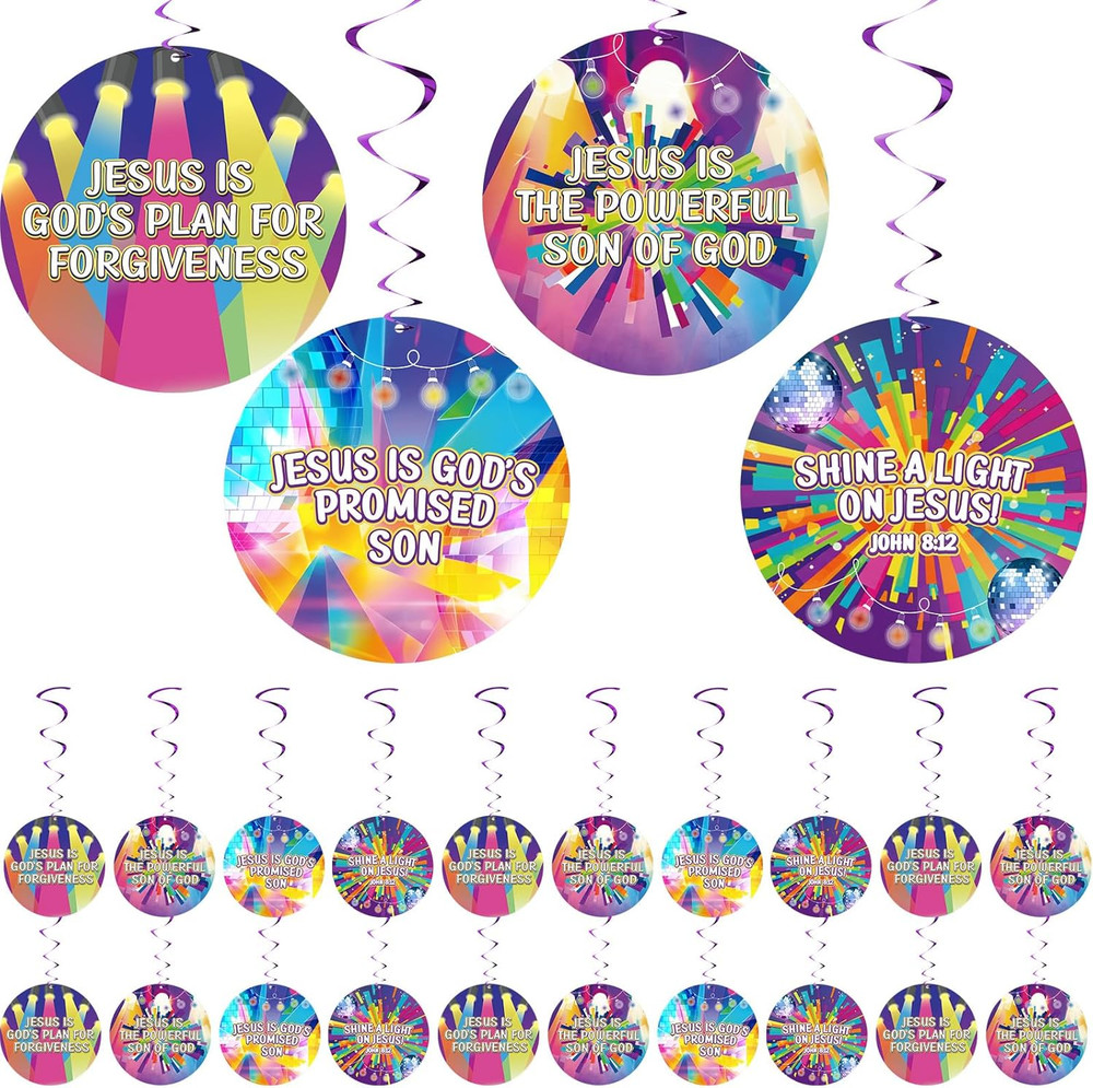 24 Pack 2026 VBS Hanging Decorations Illumination Themed Spiral Swirl Decoration