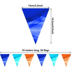 2P Blue LightBlue Orange Party Decorations – Metallic Fabric Triangle Pennant…
