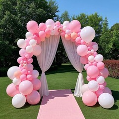 50Pcs Pink & White Bow Balloon Set, 12Inch Latex Balloons,Perfect for Birthda…