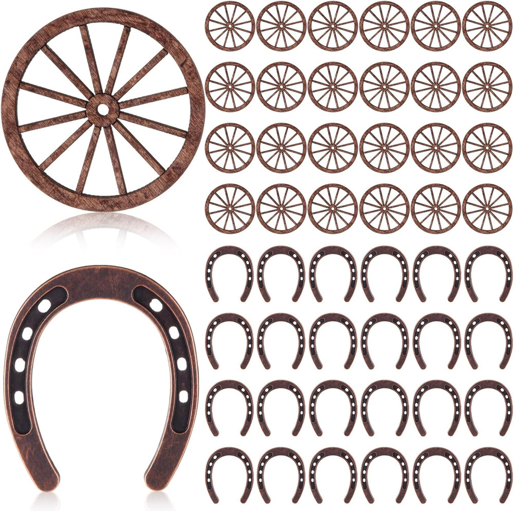 24 Pcs Western Theme Party Decorations Mini Horseshoes Wagon Wheel Crafts Wester