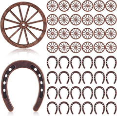 24 Pcs Western Theme Party Decorations Mini Horseshoes Wagon Wheel Crafts Wester
