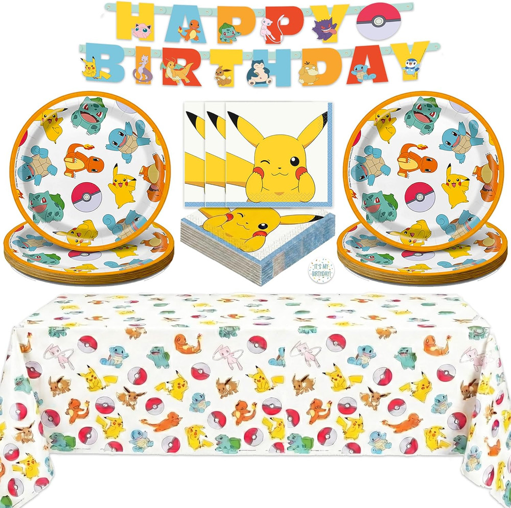 Pokemon Birthday Decorations Party Supplies for 16 – Officially Licensed Tablecl