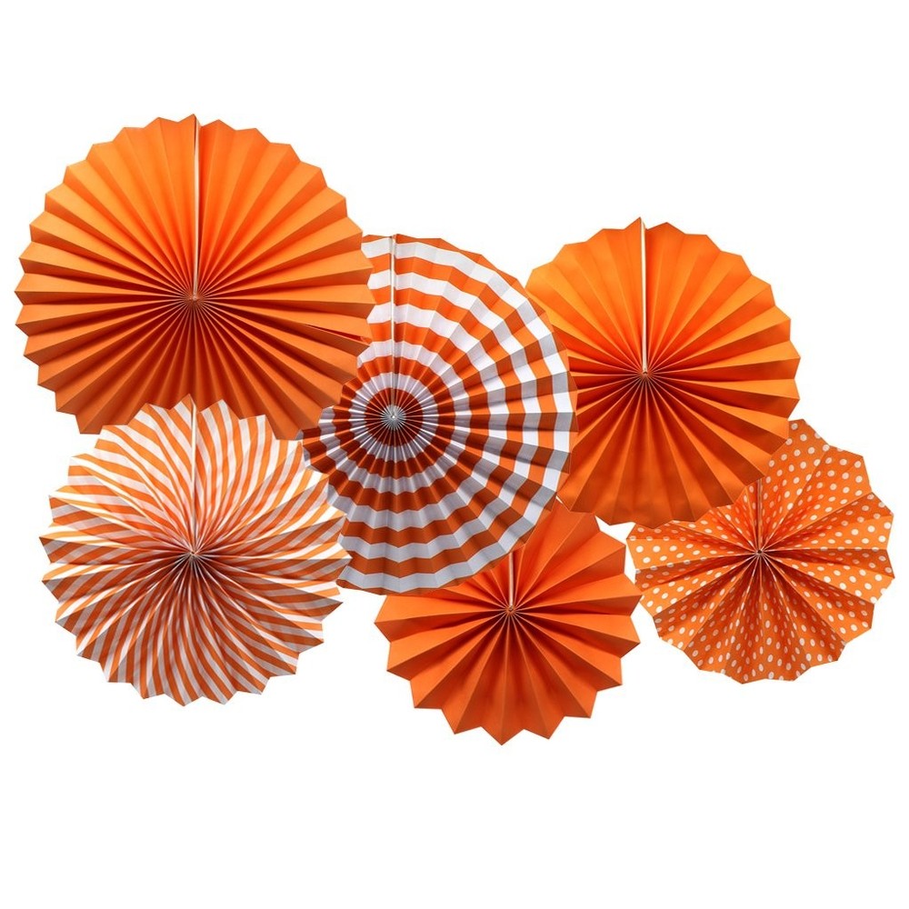 Party Hanging Paper Fans Set, Orange Round Pattern Paper Garlands Decoration for