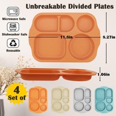 MKYHBOO Divided Plates Set, Wheat Straw Portion 12in, Rectangular-Set of 4 S