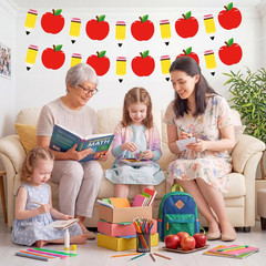 Back to School Decorations Banner – DIY Paper Pencil and Apples Banners, Red