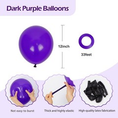 Premium Dark Purple 12″ Latex Balloons (50 Pack) with Ribbon for Party Decor