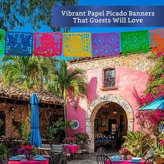 Mexican Party Banners (5 Pack with 10 Plastic Flags per Fiesta Prismatic